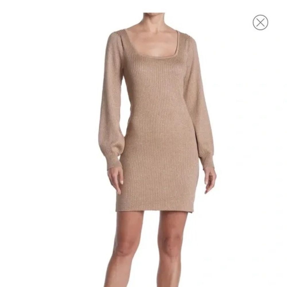 NWT Blue Orchid Sz M Gold Ribbed Blouson Long Sleeve Beautiful Dress New w/ Tags